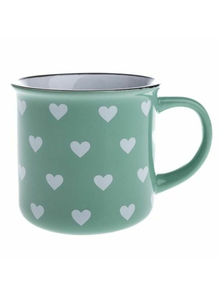 Casa de Engel Kerámia bögre, világoszöld fehér szívecskékkel, 400ml, 12/36