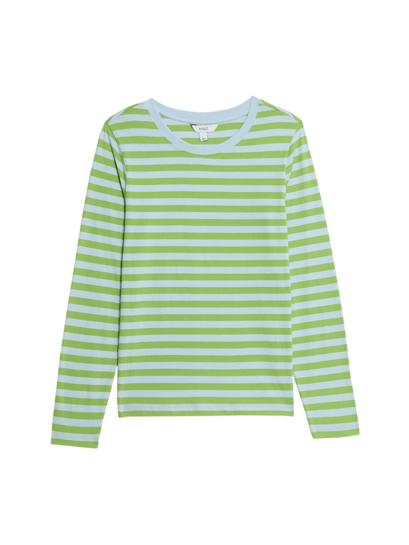 Marks & Spencer Csíkos, tiszta pamutból készült, nyakig érő póló Marks & Spencer zöld