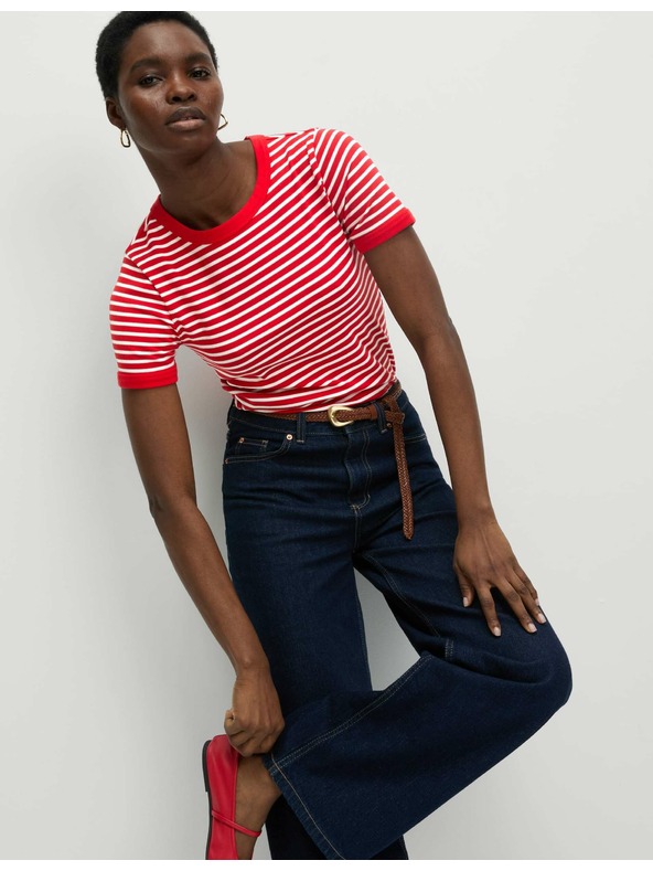 Marks & Spencer Csíkos, magas pamutból készült póló Marks & Spencer piros