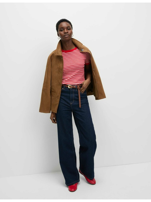 Marks & Spencer Csíkos, magas pamutból készült póló Marks & Spencer piros