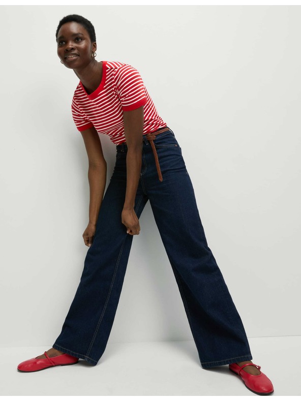 Marks & Spencer Csíkos, magas pamutból készült póló Marks & Spencer piros