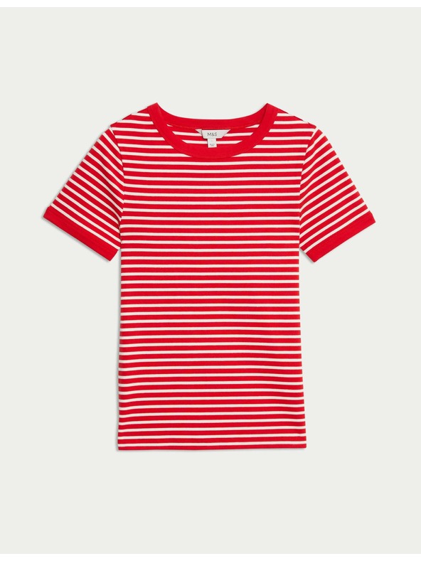 Marks & Spencer Csíkos, magas pamutból készült póló Marks & Spencer piros