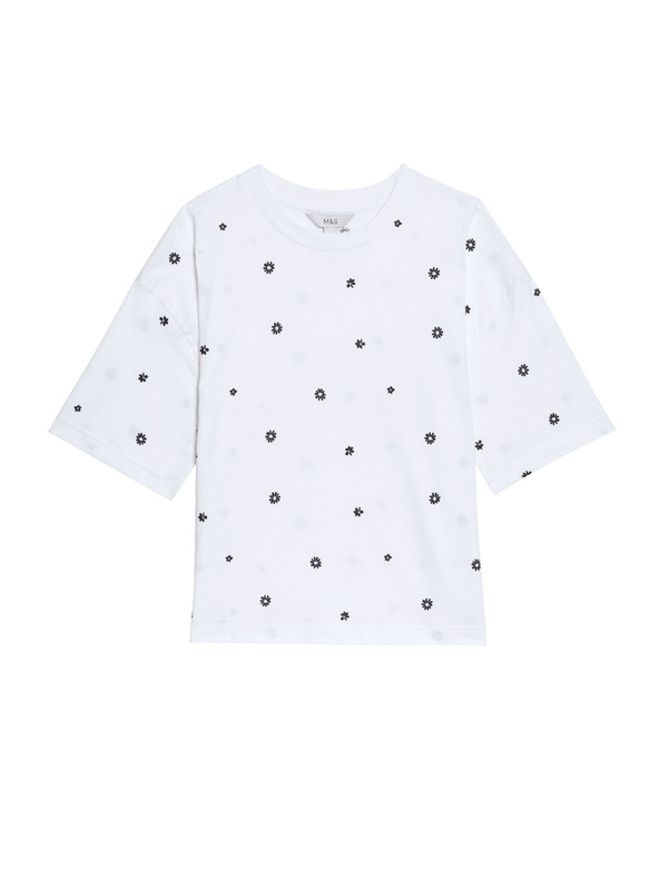 Marks & Spencer Marks & Spencer tiszta pamut virágos póló fehér