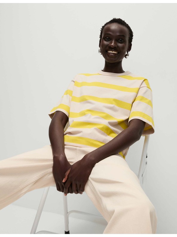 Marks & Spencer Csíkos, tiszta pamut póló Marks & Spencer sárga