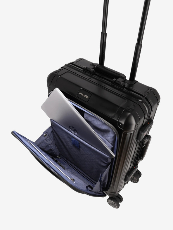 Travelite Fekete Travelite Next 4w S bőrönd elülső zsebben