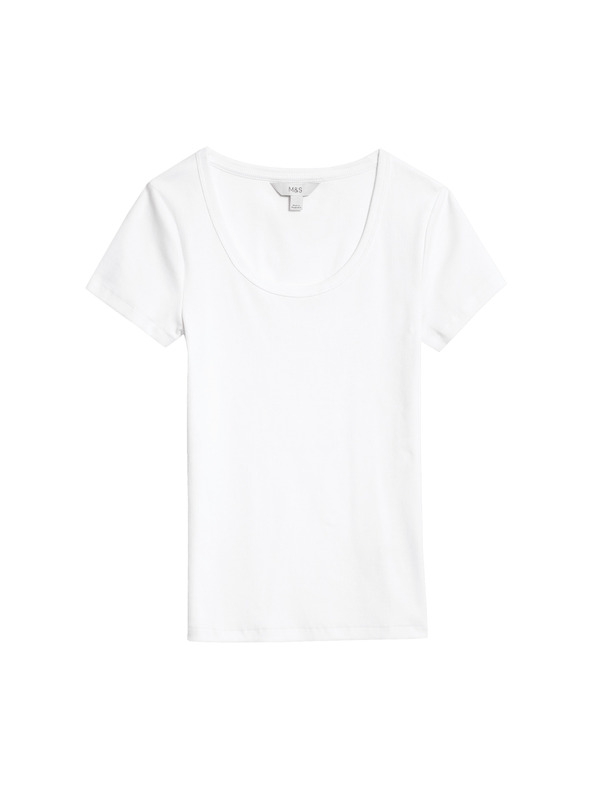 Marks & Spencer Marks & Spencer fehér póló ovális nyakkivágással és magas pamuttartalommal