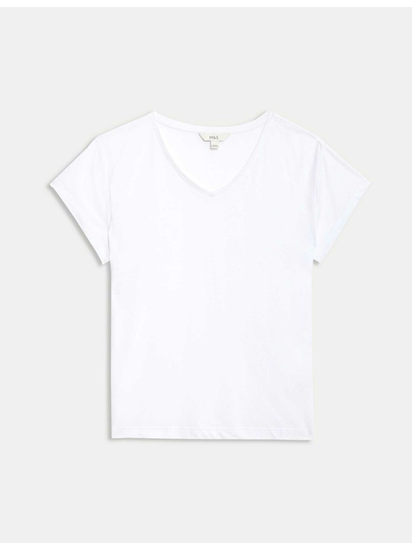 Marks & Spencer Regular fit v-nyakú vászon keverék póló Marks & Spencer fehér