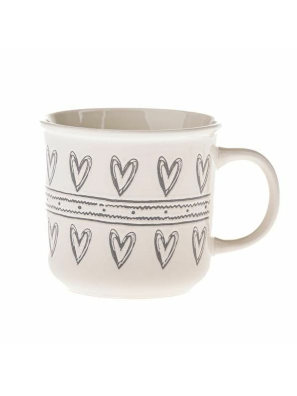 Casa de Engel Kerámia bögre szívekkel, fehér szürke, 450ml, 6/36