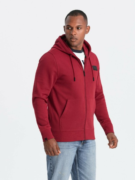 Ombre Clothing Férfi kapucnis pulóver kapucnival és foltokkal - piros V3 OM-SSZP-0140 Ombre ruházat