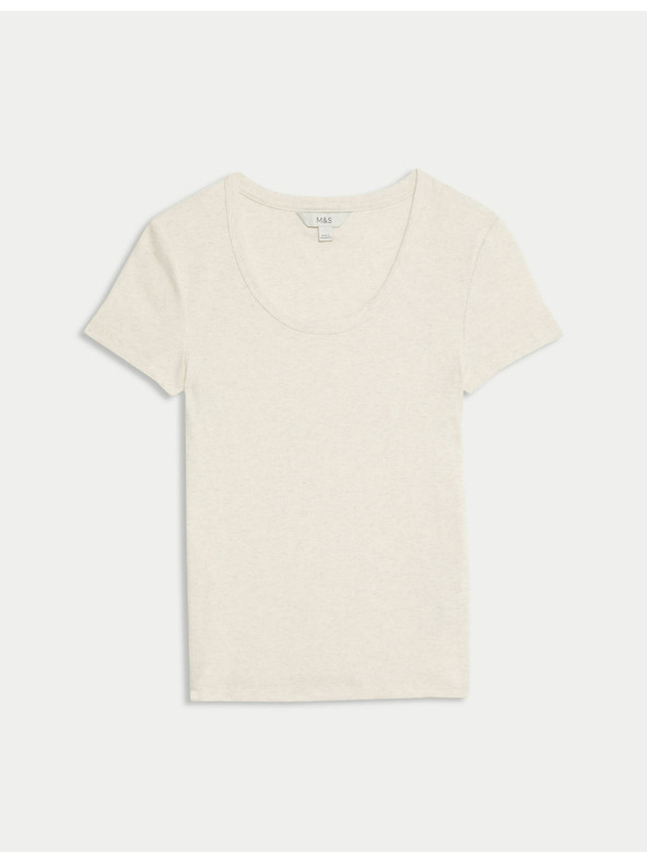 Marks & Spencer Ovális nyakú póló magas pamuttartalommal Marks & Spencer bézs