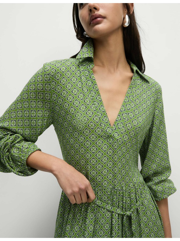 Marks & Spencer V-nyakú, nyomtatott midi ing ruha Marks & Spencer zöld