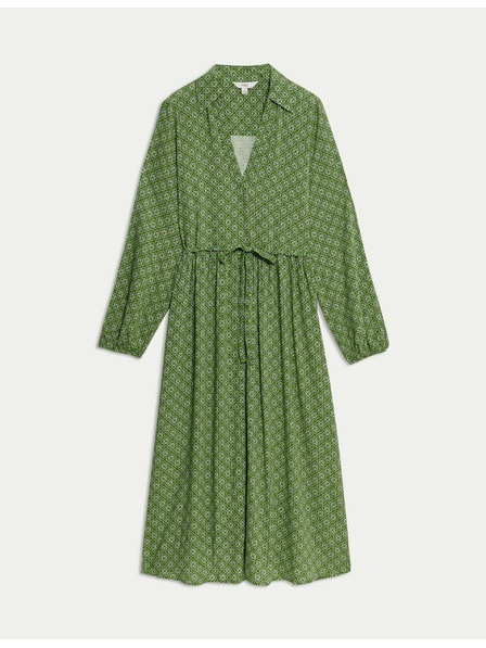 Marks & Spencer V-nyakú, nyomtatott midi ing ruha Marks & Spencer zöld