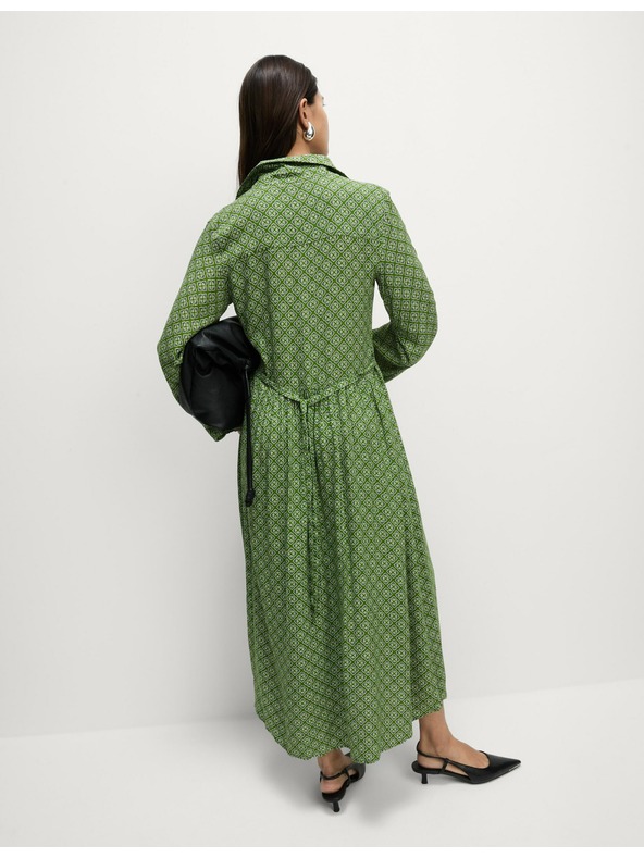 Marks & Spencer V-nyakú, nyomtatott midi ing ruha Marks & Spencer zöld