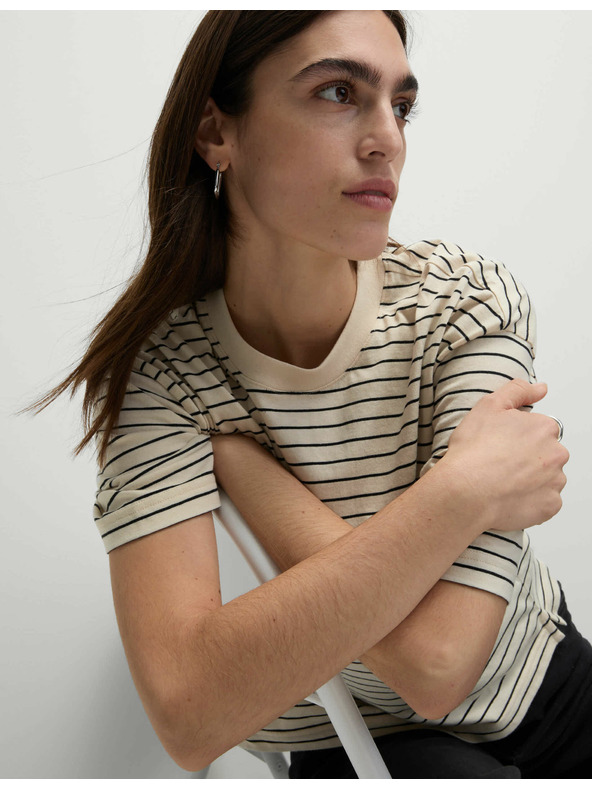 Marks & Spencer Csíkos póló szögletes szabással, tiszta pamutból Marks & Spencer bézs
