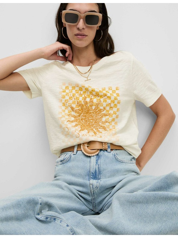 Marks & Spencer Grafikus nyomott mintás póló, tiszta pamutból Marks & Spencer fehér