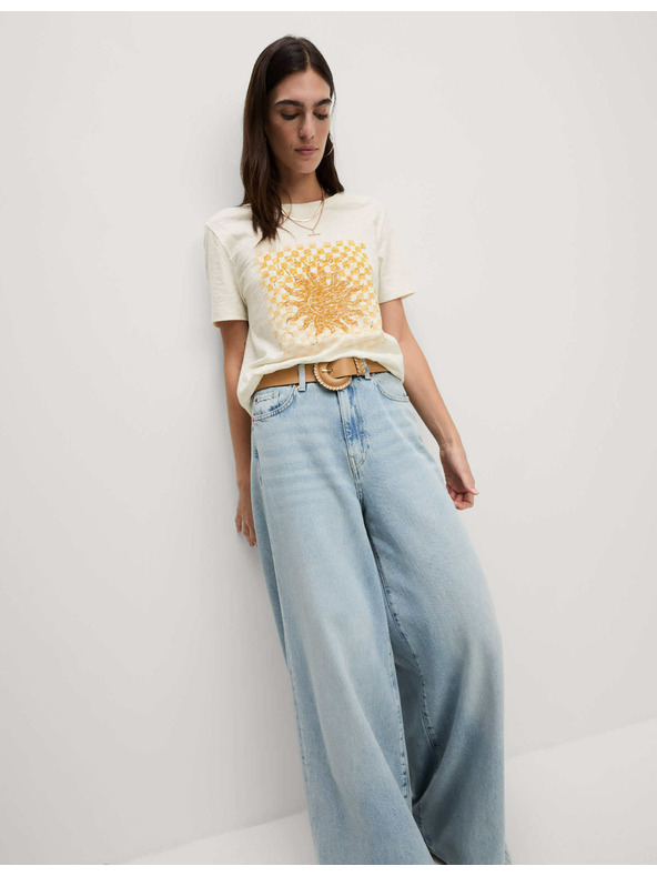 Marks & Spencer Grafikus nyomott mintás póló, tiszta pamutból Marks & Spencer fehér