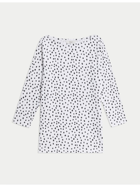 Marks & Spencer Tiszta pamut felső csónaknyakkal és nyomott mintával, karcsú szabás Marks & Spencer fehér