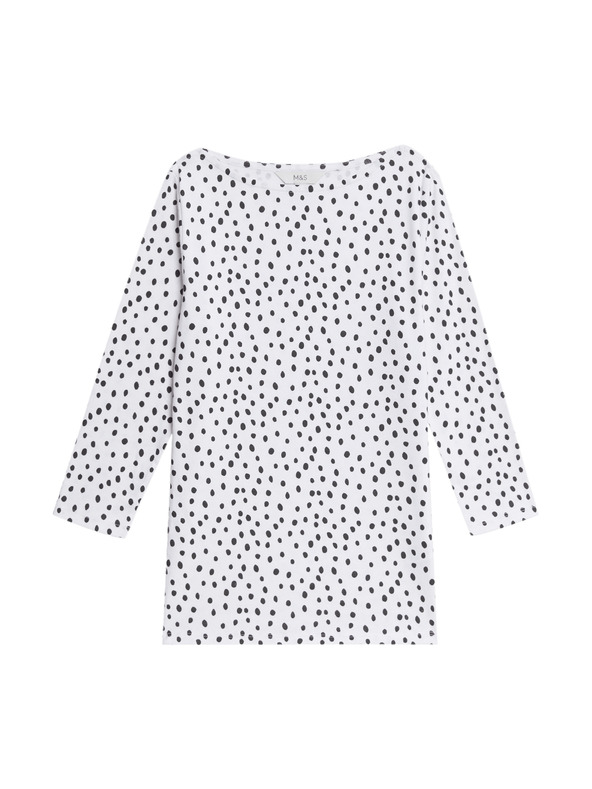 Marks & Spencer Tiszta pamut felső csónaknyakkal és nyomott mintával, karcsú szabás Marks & Spencer fehér