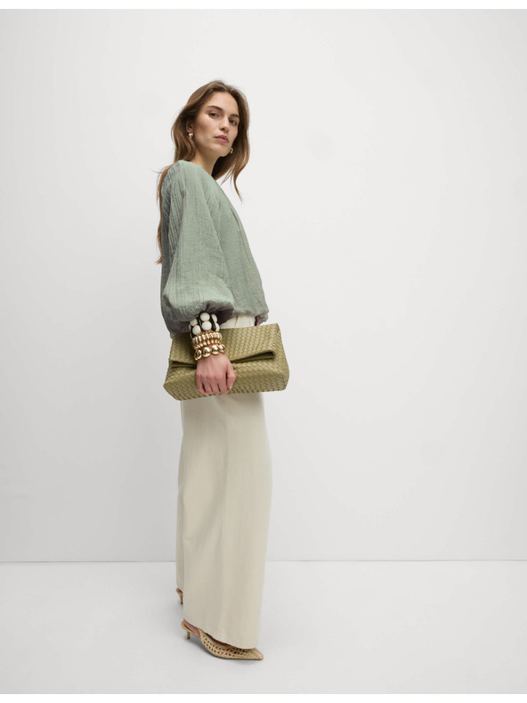 Marks & Spencer Marks & Spencer zöld texturált blúz dús szegéllyel, magas lyocell-tartalommal