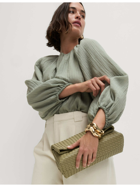 Marks & Spencer Marks & Spencer zöld texturált blúz dús szegéllyel, magas lyocell-tartalommal