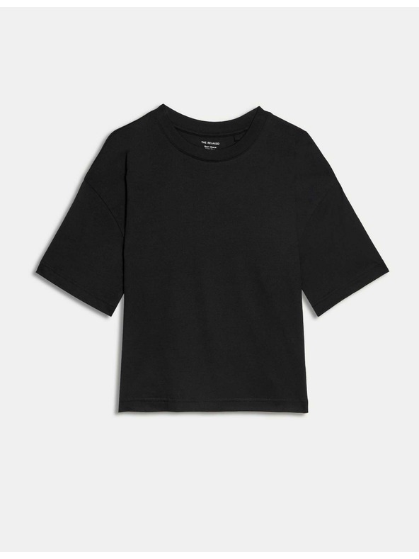 Marks & Spencer Négyzetes szabású kerek nyakú póló tiszta pamutból Marks & Spencer fekete