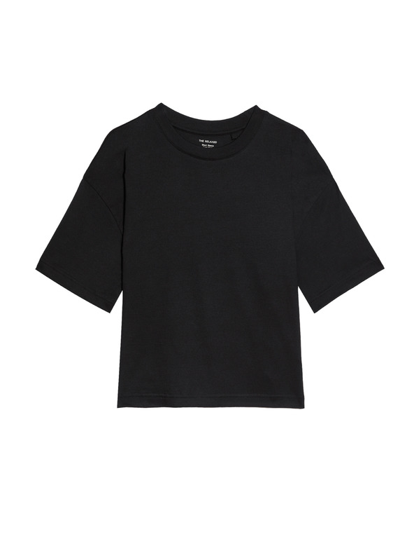 Marks & Spencer Négyzetes szabású kerek nyakú póló tiszta pamutból Marks & Spencer fekete