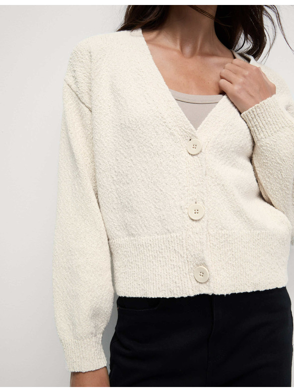 Marks & Spencer Laza V-nyakú pulóver texturált magas pamuttartalommal Marks & Spencer bézs