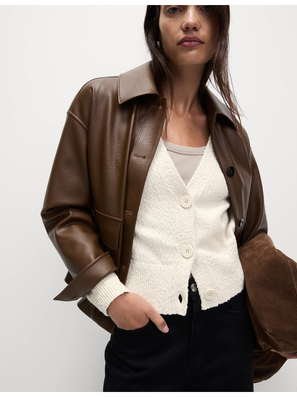 Marks & Spencer Laza V-nyakú pulóver texturált magas pamuttartalommal Marks & Spencer bézs