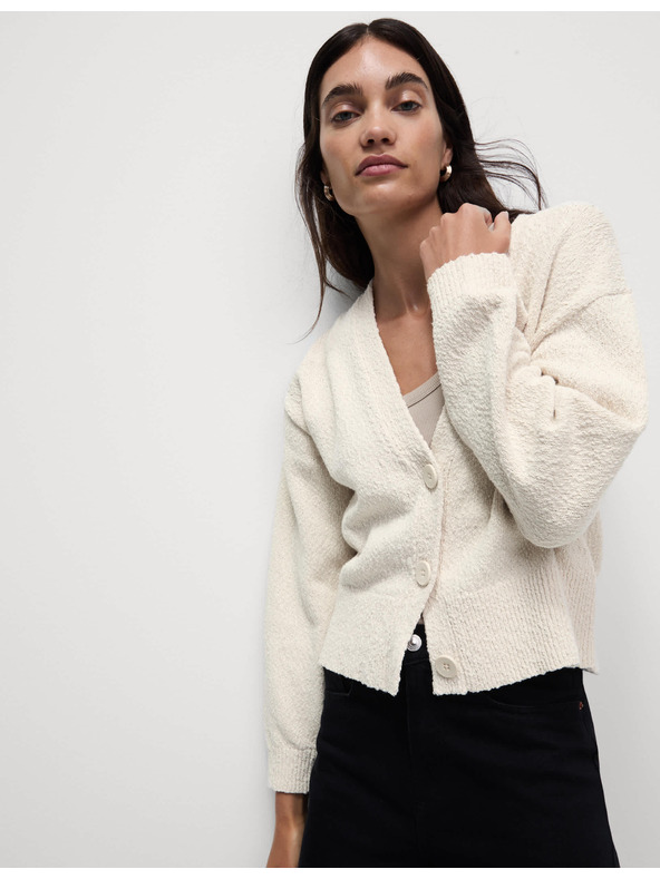 Marks & Spencer Laza V-nyakú pulóver texturált magas pamuttartalommal Marks & Spencer bézs