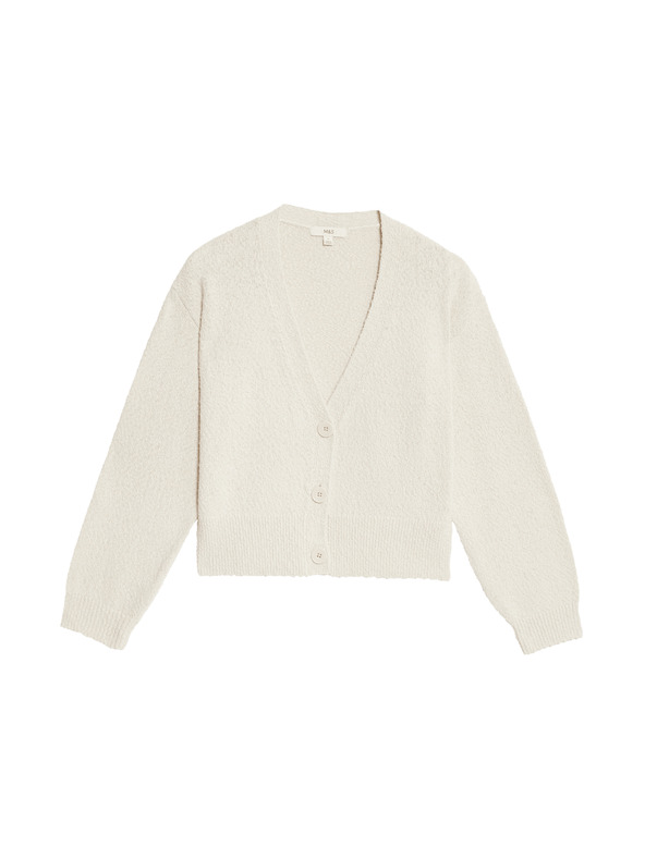 Marks & Spencer Laza V-nyakú pulóver texturált magas pamuttartalommal Marks & Spencer bézs