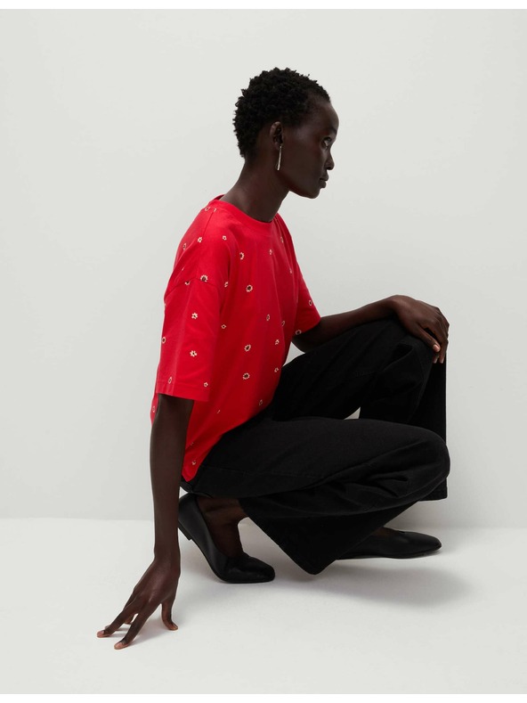 Marks & Spencer Marks & Spencer tiszta pamut virágos póló piros