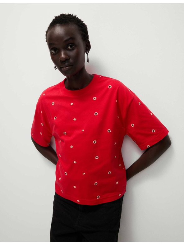 Marks & Spencer Marks & Spencer tiszta pamut virágos póló piros