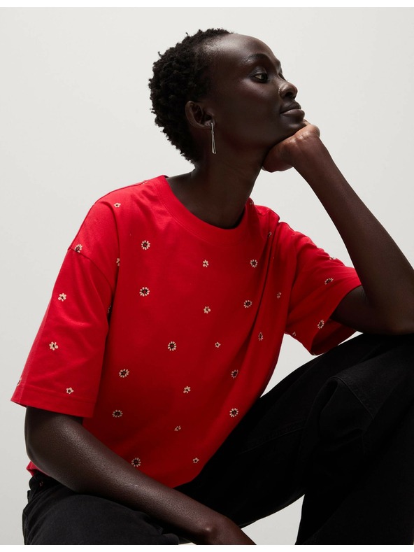 Marks & Spencer Marks & Spencer tiszta pamut virágos póló piros