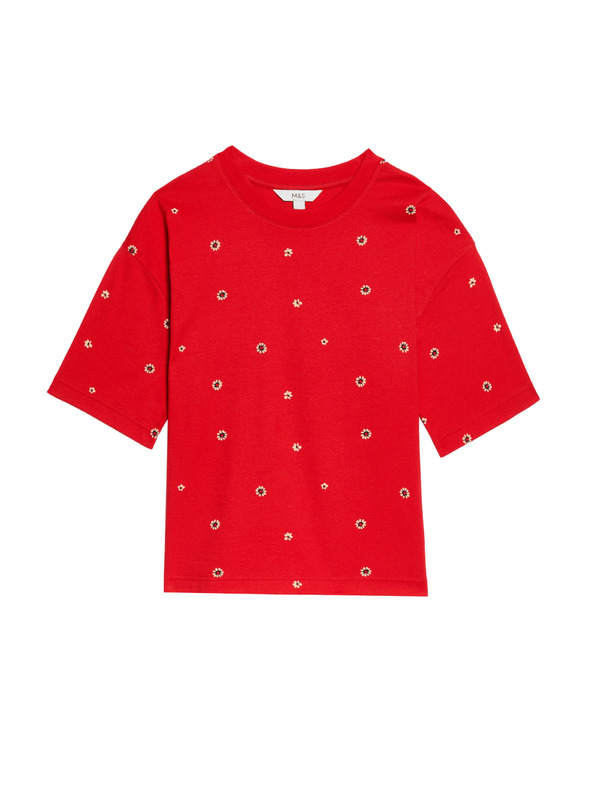 Marks & Spencer Marks & Spencer tiszta pamut virágos póló piros
