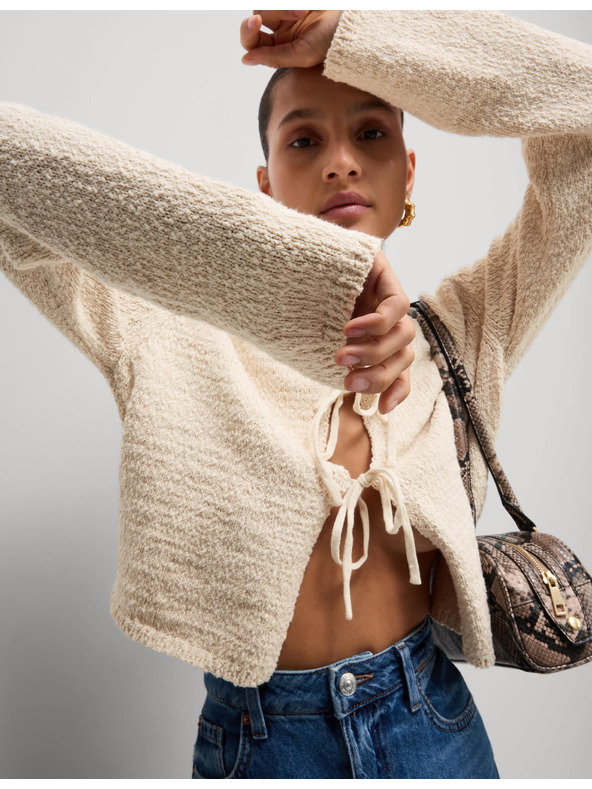 Marks & Spencer Kardigán texturált magas pamuttartalommal Marks & Spencer bézs