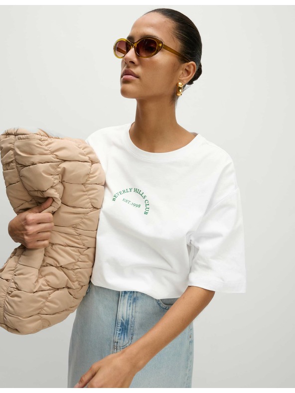 Marks & Spencer Texturált póló tiszta pamutból, normál szabás Marks & Spencer fehér