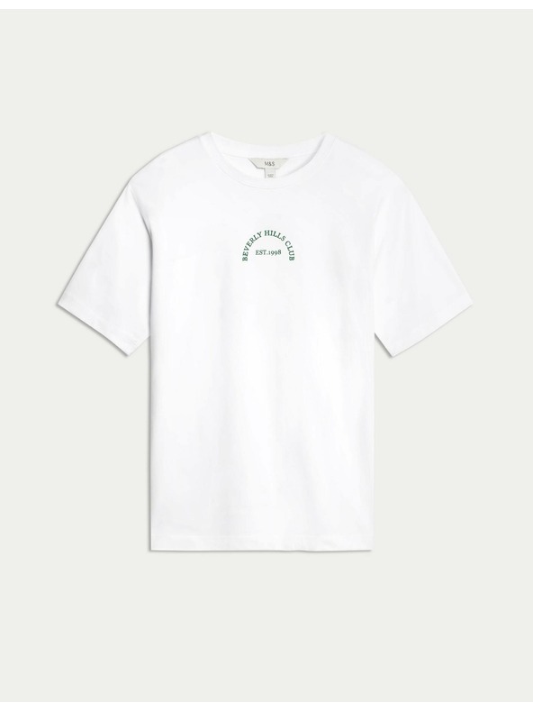 Marks & Spencer Texturált póló tiszta pamutból, normál szabás Marks & Spencer fehér