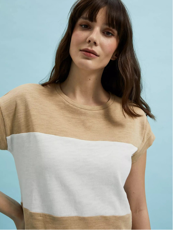 Moodo Fehér és bézs női csíkos póló Moodo