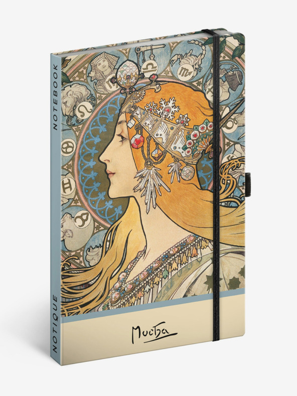 NOTIQUE NOTIQUE Notes Alfons Mucha - Zodiac, pöttyözött, 13 x 21 cm