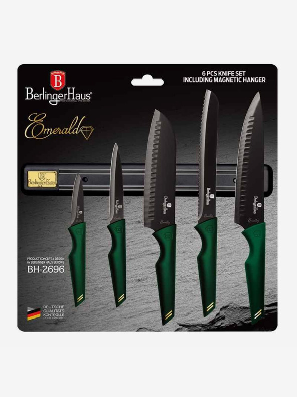 Berlingerhaus Öt kés szett tapadásmentes felülettel és mágneses tartóval BERLINGERHAUS Emerald Collection