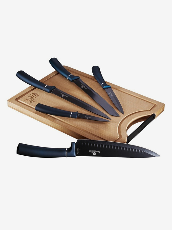 Berlingerhaus Öt darabos tapadásmentes kés szett vágódeszkával BERLINGERHAUS Aquamarine Metallic Line