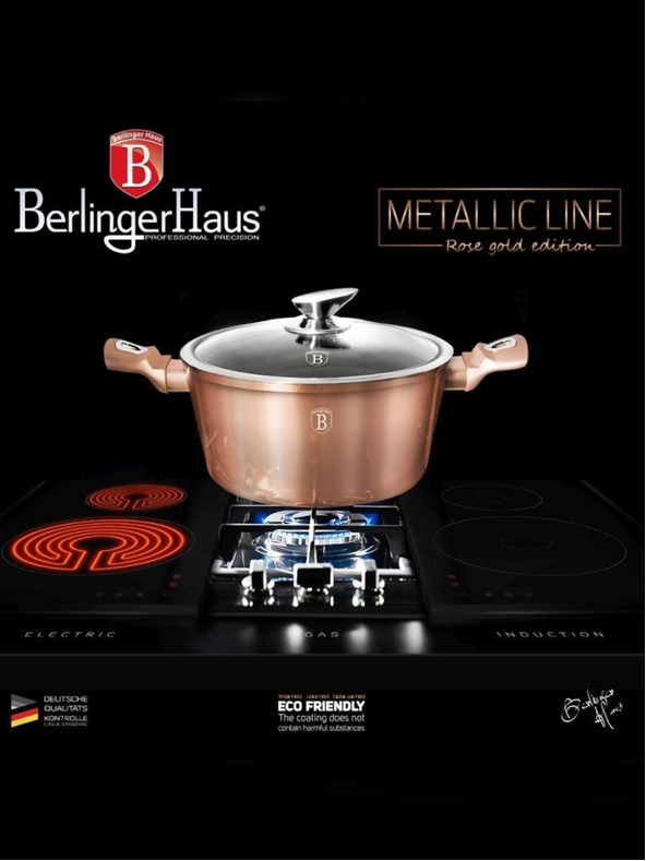 Berlingerhaus Márványfelületű lábas fedővel 30 cm Rózsaarany Metallic Line BERLINGERHAUS fémlemezzel