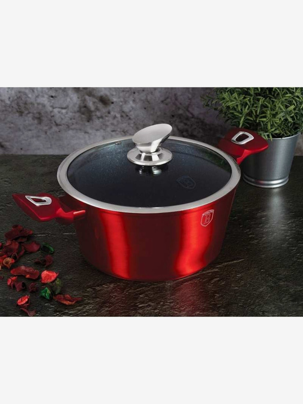 Berlingerhaus Márványozott felületű lábas fedővel BERLINGERHAUS Burgundy Metallic Line (20 cm)