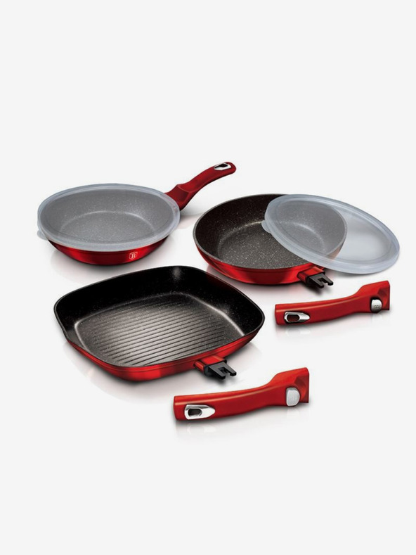 Berlingerhaus 5 db-os serpenyőszett levehető nyéllel Burgundy Metallic Line grill BERLINGERHAUS