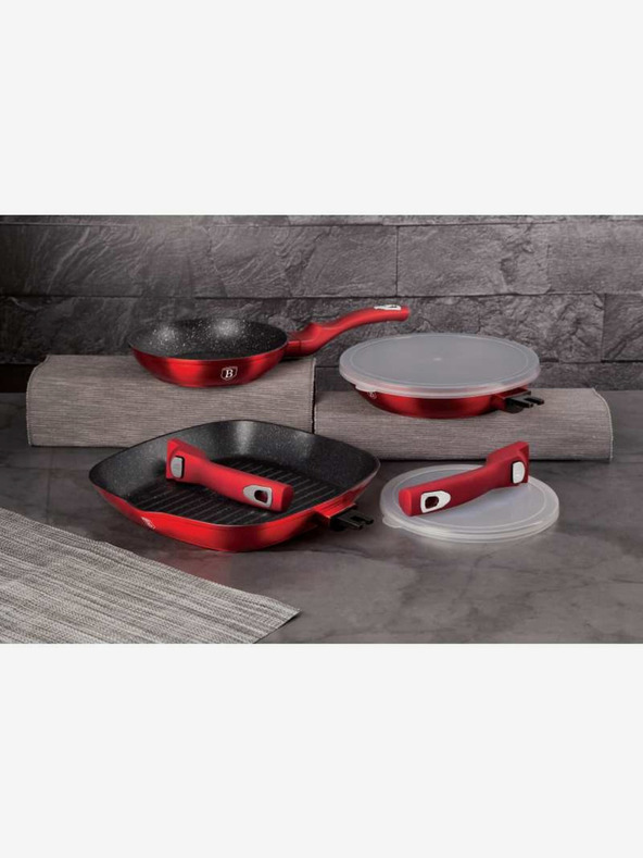 Berlingerhaus 5 db-os serpenyőszett levehető nyéllel Burgundy Metallic Line grill BERLINGERHAUS