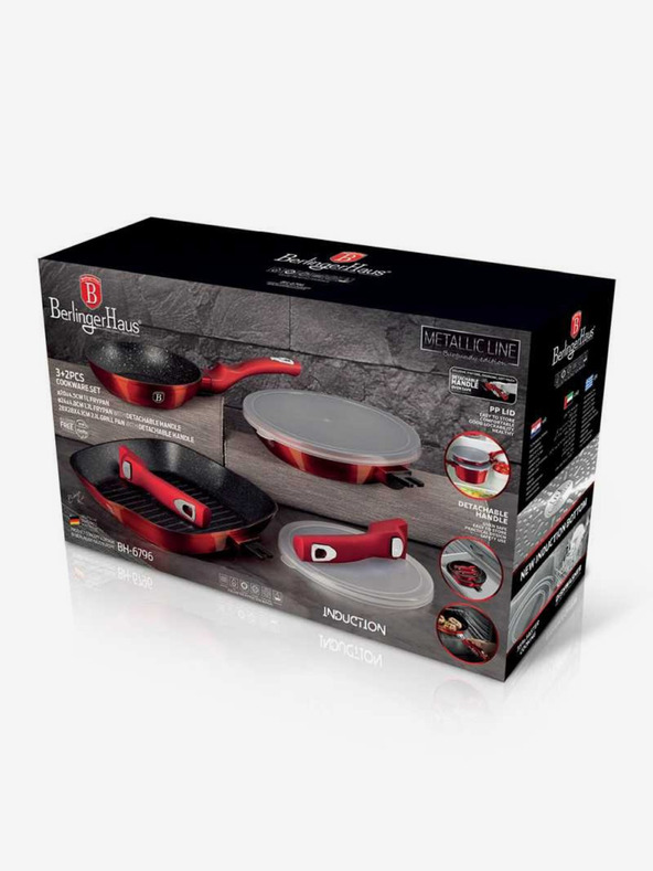 Berlingerhaus 5 db-os serpenyőszett levehető nyéllel Burgundy Metallic Line grill BERLINGERHAUS