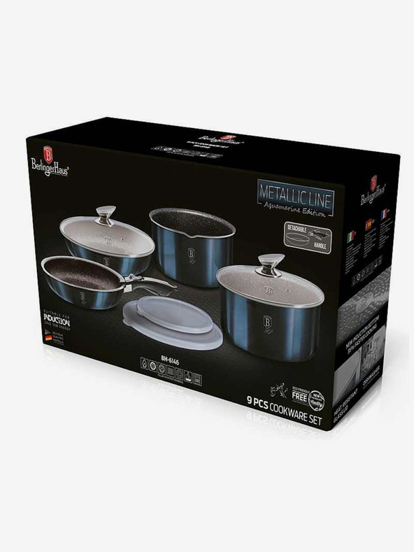Berlingerhaus Főzőedénykészlet levehető fogantyúval 9 db Aquamarine Metallic Line BERLINGERHAUS