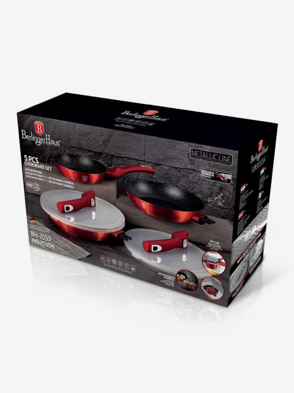 Berlingerhaus Serpenyő levehető fogantyúval, 5 darabos készlet Burgundy Metallic Line BERLINGERHAUS