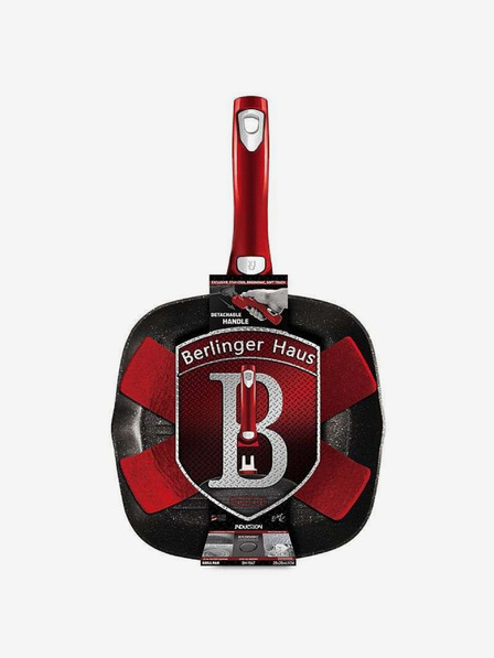 Berlingerhaus 28 cm-es márvány felületű, lecsatolható nyélű grillserpenyő Burgundy Metallic Line BERLINGERHAUS