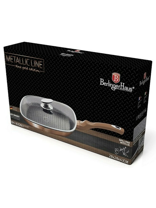Berlingerhaus 28 cm-es márvány felületű grillserpenyő fedővel Rosegold Metallic Line BERLINGERHAUS